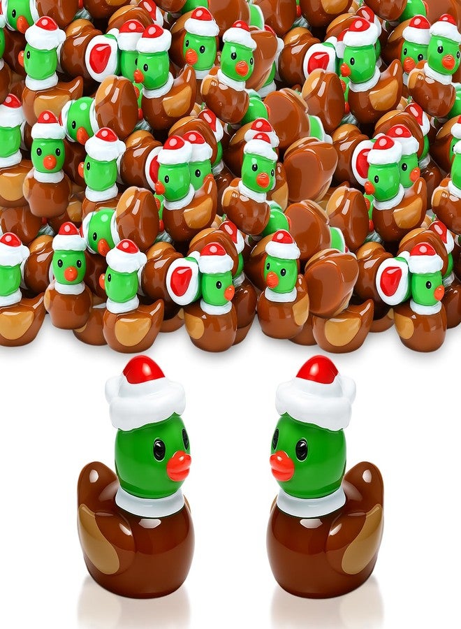 Arrowbash مجموعة أروباش من 100 قطعة من تماثيل البط البري الصغيرة المصنوعة من الراتنج مع قبعة سانتا، زينة عيد الميلاد، هدايا مثالية لحفلات الكبار - Image 1